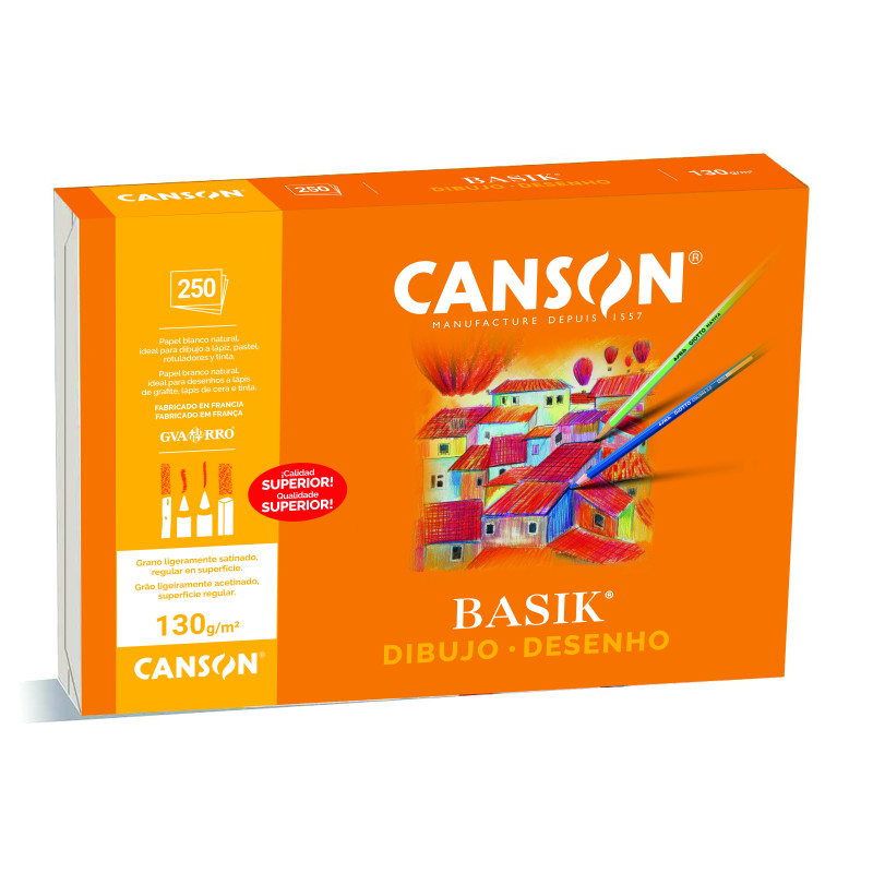 LAMINAS DIBUJO A4 BLANCA 21X29,7CM  130GR 250H. BASIK CANSON