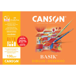 LAMINAS DIBUJO MINIPACKS 10H A4 21x29,7 LISO 130G 20% H.GRATIS CANSON.