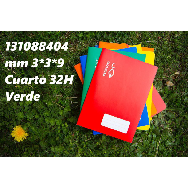 LIBRETA GRAPADA CUARTO 32 HOJAS 70 GR MM 3*3*9 VERDE 131088404 ESCOLOFI (10)