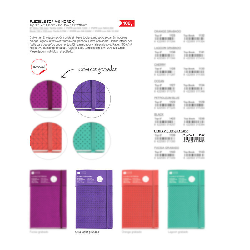 CUADERNO FLEXIBLE BOOK 130 X 210 MM 96 HOJAS LISAS ULTRAVIOLET GRABADO NORDIC MR18 GIFTS2 1142