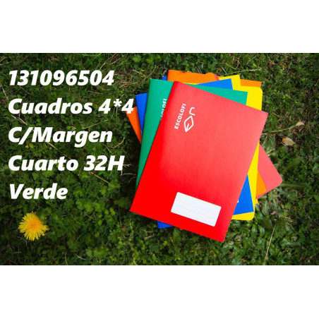 LIBRETA GRAPADA CUARTO 32 HOJAS 70 GR CUADRO 4*4 MARGEN VERDE 131096504 ESCOLOFI (10)