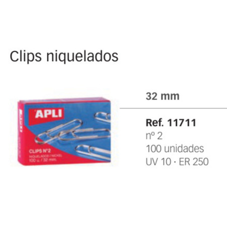 CLIPS APLI 2 BILABIADOS 32MM NIQUELADOS C/1000 11711