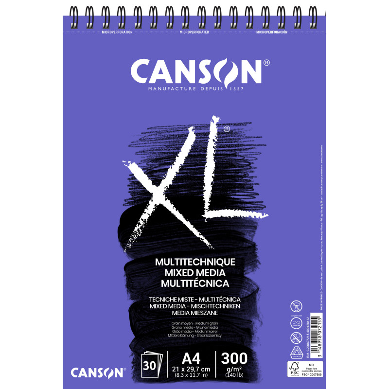 BLOC DIBUJO ESPIRAL A4 30H MICR CANSON XL MIX MEDIA TEXTURADO 300G
