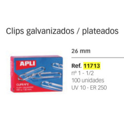 CLIPS APLI 1 1/2 BILABIADOS 26MM PLATEADOS C/1000 11713