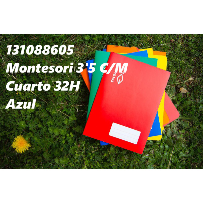 LIBRETA GRAPADA CUARTO 32 HOJAS 70 GR MONTESSORI PAUTA 3,5 MARGEN AZUL 131088605 ESCOLOFI (10)