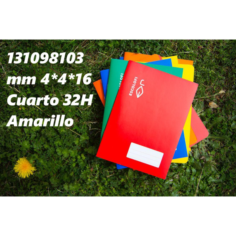LIBRETA GRAPADA CUARTO 32 HOJAS 70 GR MM 4*4*16 AMARILLO 131098103 ESCOLOFI (10)