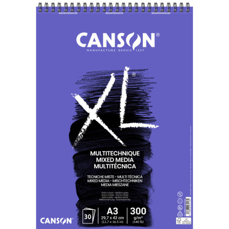 BLOC DIBUJO ESPIRAL A3 30H MICR CANSON XL MIX MEDIA TEXTURADO 300G