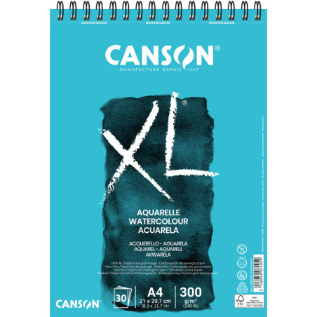 BLOC DIBUJO ESPIRAL A4 30H MICR CANSON XL AQUARELLE FINO 300G