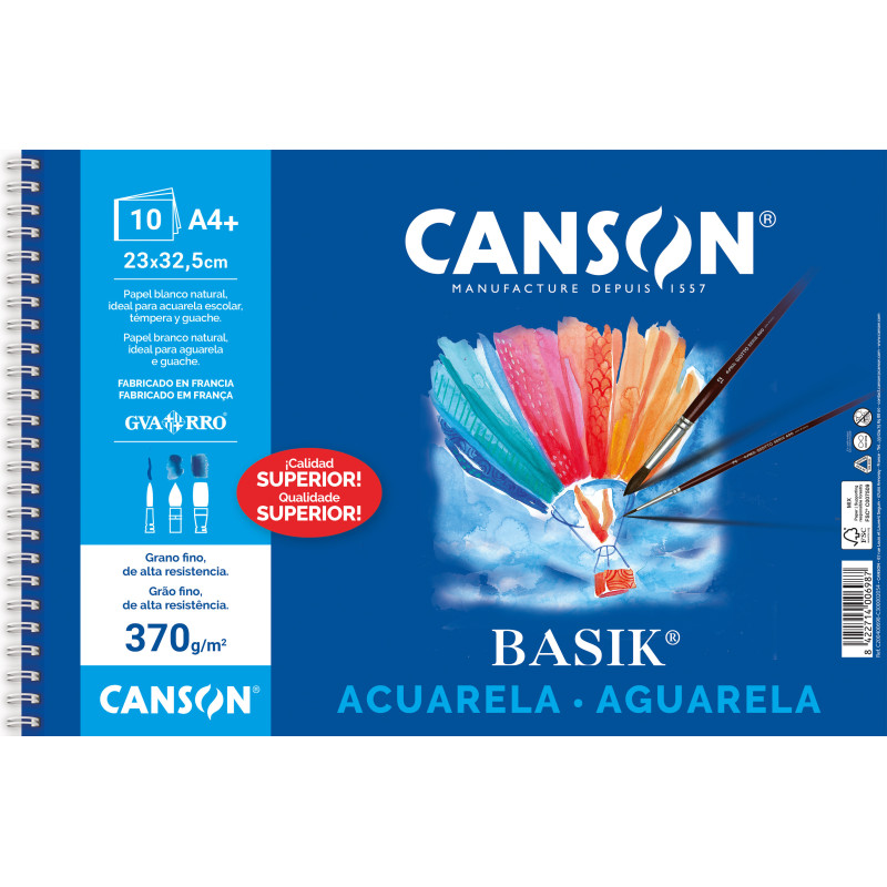 BLOC DIBUJO ESPIRAL ACUARELA A4+ 370G 10H CANSON