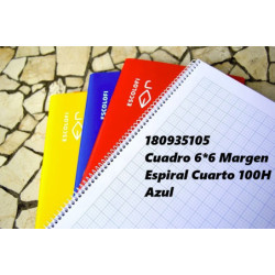 CUADERNO ESPIRAL CUARTO 100 HOJAS 70 GR CUADRO 6*6 MARGEN AZUL 180935105 ESCOLOFI ( 5 )