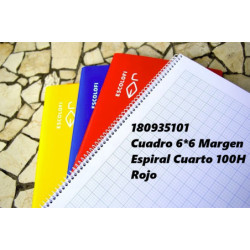 CUADERNO ESPIRAL CUARTO 100 HOJAS 70 GR CUADRO 6*6 MARGEN ROJO 180935101 ESCOLOFI ( 5 )