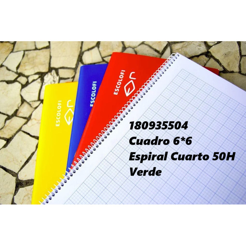 CUADERNO ESPIRAL CUARTO 50 HOJAS 70 GR CUADRO 6*6 MARGEN VERDE 180935504 ESCOLOFI ( 5 )