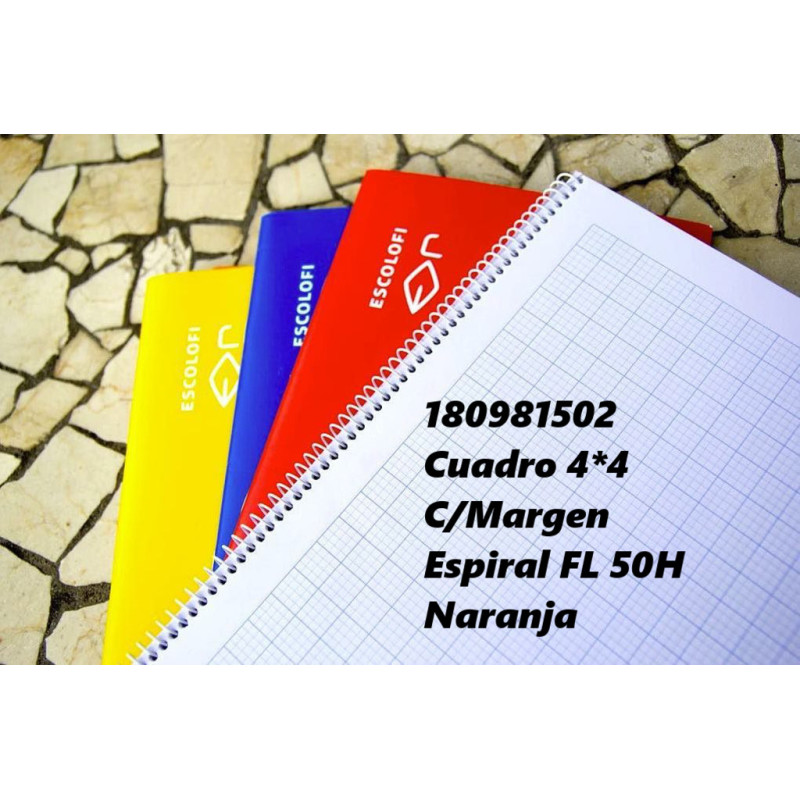 CUADERNO ESPIRAL FOLIO 50 HOJAS 70 GR CUADRO 4*4 MARGEN NARANJA 180981502 ESCOLOFI (5)