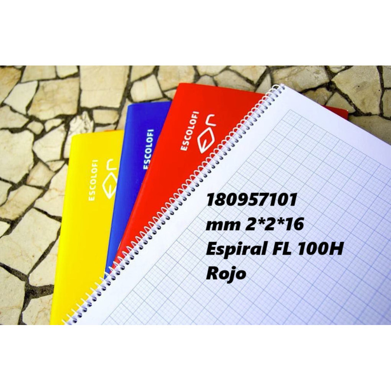 CUADERNO ESPIRAL FOLIO 100 HOJAS 70 GR MM 2*2*16 ROJO 180957101 ESCOLOFI (5)