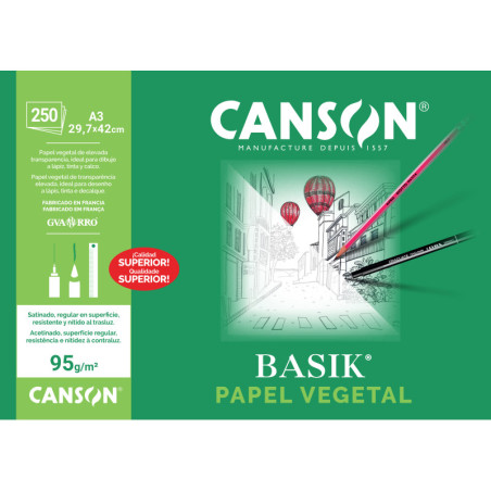LAMINAS DIBUJO PAPEL VEGETAL A3 90G 250H. GUARRO