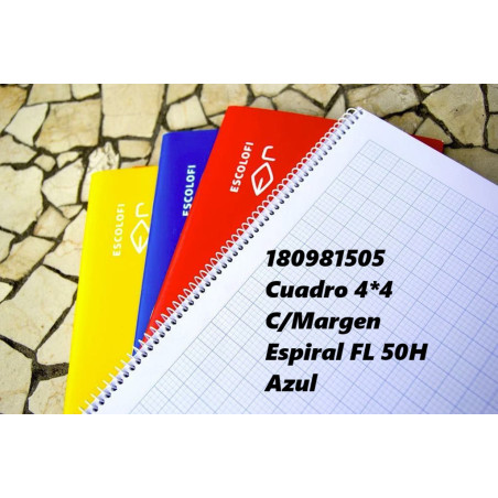 CUADERNO ESPIRAL FOLIO 50 HOJAS 70 GR CUADRO 4*4 MARGEN AZUL 180981505 ESCOLOFI (5)