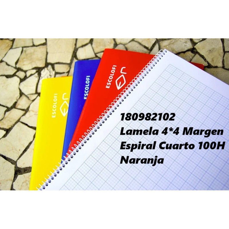 CUADERNO ESPIRAL CUARTO 100 HOJAS 70 GR CUADRICULA PAUTADA 4 MARGEN NARANJA 180982102 ESCOLOFI ( 5 )